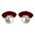 Flocked Crescent Bow Pearl Stud Earrings Coffee and Wine view 5