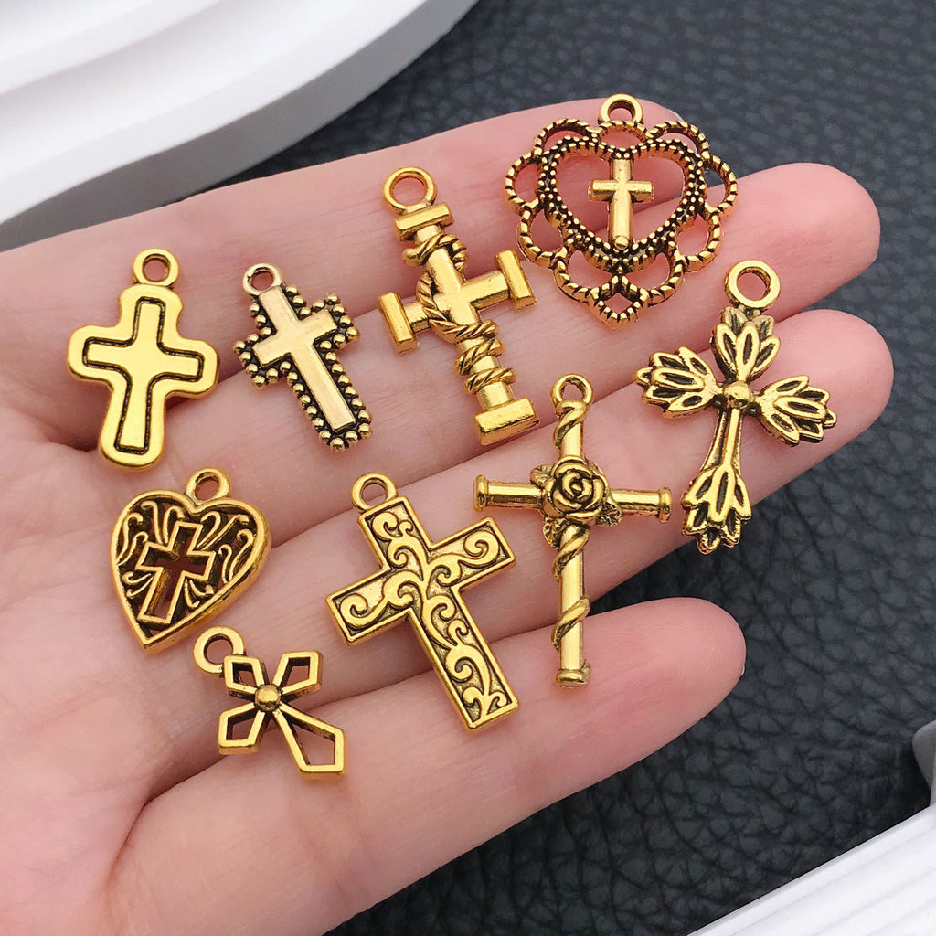 Vintage Zinc Alloy Cross Charm Pendant for DIY Bracelet Earrings Jewelry Accessories