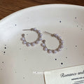 Silver Tone Open Hoop Stud Earrings Wrapped with Pearls view 4