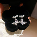 Silver Tone Butterfly Pearl Stud Earrings Fashion Jewelry view 1