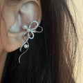 Crystal Ribbon Bow Silver Tone Dangle Clip On Earrings view 3