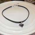 Black Cord Choker Dark Crystal Heart Pendant Single Style view 2