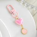 Pink Pearlescent Heart And Round Initial Letter Keychain view 3