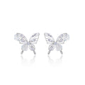 Silver Tone Openwork Butterfly Earrings Crystal Rose Accents view 5