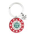 Red February 14 Heart Border Round Message Keychain view 5