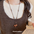 Brown Dog Pendant Necklace on Fine Black Cord for Women view 3