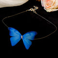 Vivid Blue Sheer Butterfly Pendant Cord Choker Necklace view 1