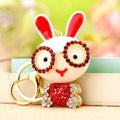 Jeweled Glasses Rabbit Keychains in Six Colors with Braided Loops view 12