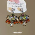 Multicolor Crystal Leaf Drop Earrings With Silver-Tone Settings view 1