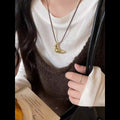 Silver Metal Croissant Pendant Black Cord Necklace view 3