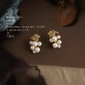 Gold-Tone Leaf White Pearl Grape Cluster Stud Earrings view 3