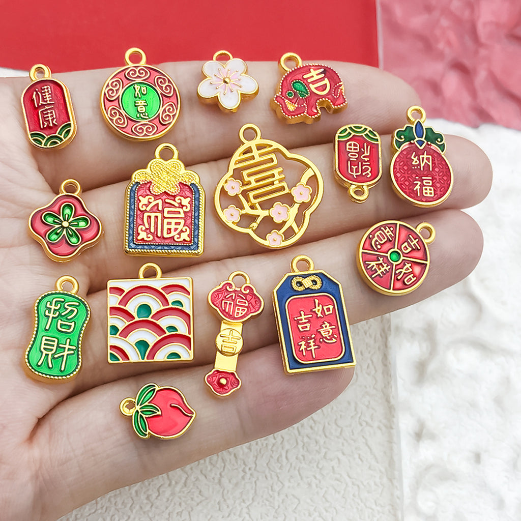 Gold Tone Enamel Zinc Alloy Lucky Blessing Charm Pendant for DIY Bracelet Necklace Jewelry