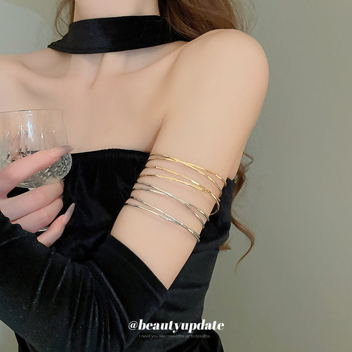 Three Line Wavy Open Arm Cuff In Silver Tone Or Gold Tone