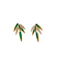 Gold Tone Green Bamboo Leaf Clear Look Stud Earrings view 5