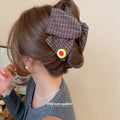 Brown Plaid Scrunchie Duckbill Clip Dog Button 2 Styles view 4