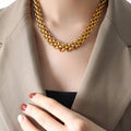 Chunky Woven Chain Necklace And Bracelet OT Toggle Gold Steel view 3