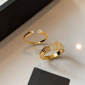 Gold Tone Open Star Crystal Adjustable Finger Rings view 6