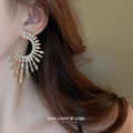 Gold Tone Radiating Crystal Open Hoop Earrings Fashion Jewelry view 3