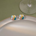 Multicolor Enamel Teardrop Stud Earrings Pastel Mosaic view 4