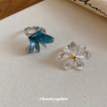 Silver Brushed Flower Open Ring Teal Glitter Lily Ring view 2