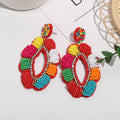 Bohemian Beaded Flower Drop Earrings With Rhinestone Trim view 3