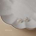 Gold White Triple Flower Cluster Stud Earrings Enamel Petals view 4