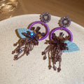 Colorful Floral Hoop Tassel Statement Stud Earrings view 6