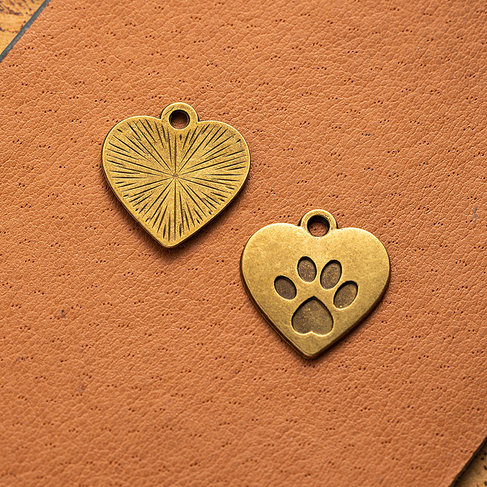 Alloy Heart Paw Print Charm Pendant