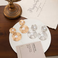 Pearl Look Concentric Round Long Dangle Stud Earrings view 2