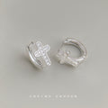 Silver Crystal Cross Huggie Hoop Earrings Pave Set view 4