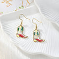 Gold Tone Cowboy Boot Pressed Flower Drop Earrings in Six Designs view 4