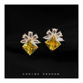 Gold Yellow Square Crystal Flower Cluster Stud Earrings view 4