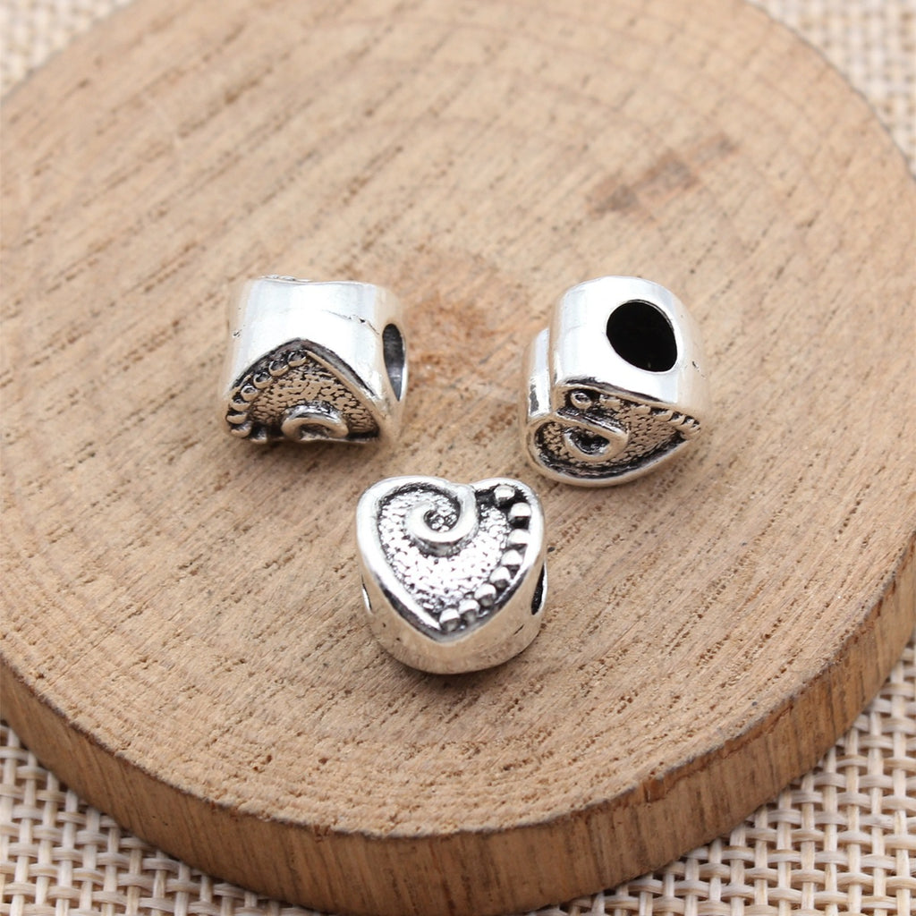 11x11x8.6mm 2.9g Antique Silver Zinc Alloy Heart Large Hole Beads for DIY Bracelet Jewelry Making