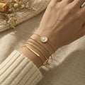 Crescent Moon Shell Disc Adjustable Bracelets in Gold and Silver Tone view 1