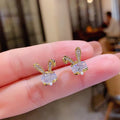 Bunny Stud Earrings CZ Body Pearl Accent Gold or Silver view 5