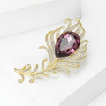 Gold Tone Feather Brooch With Large Purple Teardrop Crystal view 3