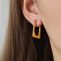 Ribbed Square Geometric Hoop Earrings Gold and Steel Finish view 1