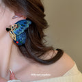 Blue Embroidered Butterfly Statement Stud Earrings view 3