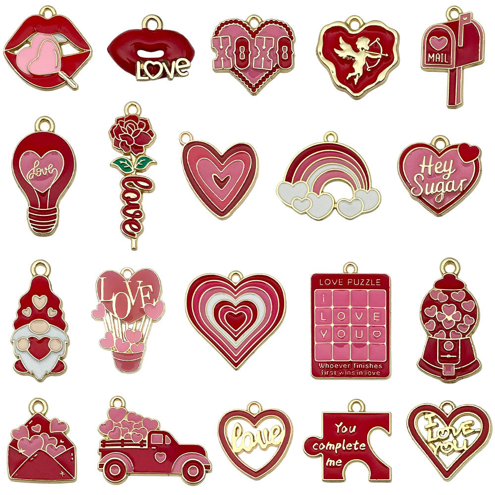 Enamel Zinc Alloy Heart Rose Flower Charm Pendant for DIY Bracelets Necklaces Earrings