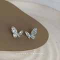 Silver Pave Crystal Butterfly Stud Earrings Clear Rhinestone Pair view 4