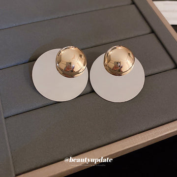 Two Tone Disc and Dome Geometric Stud Earrings Decorative Jewelry