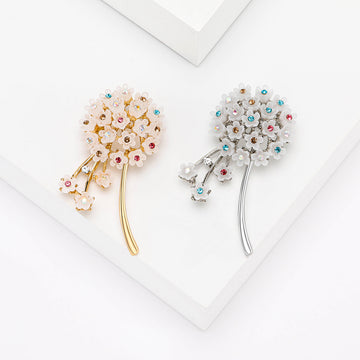 Delicate Flower Branch Crystal Brooch in Gold or Silver Tone