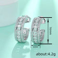 Silver Tone Triple Row Crystal Half Hoop Earrings view 4