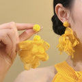 Fabric Flower Drop Earrings in Four Bright Colors Fashion Jewelry view 2
