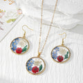 Round Pressed Flower Pendant Necklace and Earring Options view 1