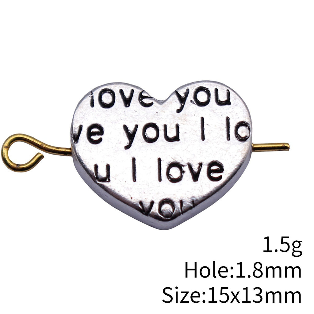 15x13mm 1.5g Antique Silver Zinc Alloy I LOVE YOU Heart Loose Metal Double Sided Beads for Bracelet Necklace DIY