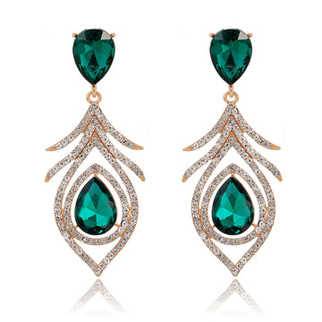 Gold Tone Silver Tone Green Teardrop Openwork Five Designs Metal Dangle Earrings
