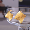 Irregular Square Fold Stud Earrings Textured Gold Steel Tone view 4