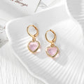 Gold Tone Faceted Crystal Heart Huggie Earrings in Eleven Color Options view 3