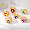 Gold Tone Wide Cuff Smiley and Lash Eye Adjustable Rings view 1